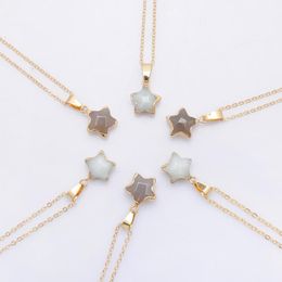 Pentagram Star Chain Necklace Pink Crystal Chakra Natural Stone Gold Plating Geode Druzy Quartz Pendant Diy Necklace Jewelry 269y