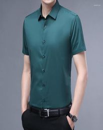 Men039s Casual Shirts Green Men 2022 Short Sleeve Superfine Fibre Mens Shirt Slim Business Work Camisas Solid Chemise Homme 12 7523057841