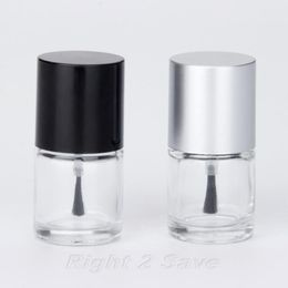 1PC 10ML Nail Polish Bottle with Brush Refillable Empty Cosmetic Containor Glass bottle Nail Art Manicure Tool Black Silver Caps 224t