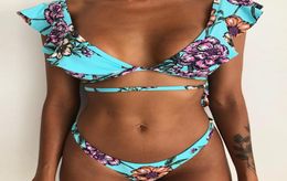 New Swimwear Women Bandage Ruffles Brazilian Bikini Set Sexy Push Up Swimsuit Summer Floral Print Thong Bathing Suit Biquini1339642