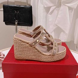 Slippers Platform Pumps Mule Wedge Slippers Slides Woven Espadrille Sandals heeled heels Opentoe womens luxury designers Stud Casual Party shoes100mm factory fo