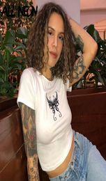 ALLNeon Grunge Butterfly Graphic Short Sleeve Tshirts Cotton Printing Front Oneck Crop Tops Vintage Egirl White Tees Summer MX24108092