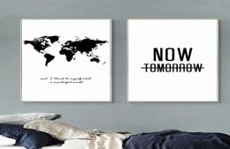 Nordic Minimalist Black White World Map Motivational Quote Poster Large Giclee Wall Art Canvas Painting 2pcsset No frame6270764