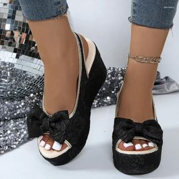 Sandals Bow Women Wedges Fashion High Heels Shoes 2024 Platform Beach Dress Flip Flops Pumps Trend Casual Mujer Slippers