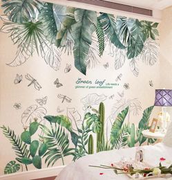 SHIJUEHEZI Tropical Tree Leaves Wall Stickers DIY Nordic Style Plant Wall Decals for Living Room Bedroom Decoration17625076