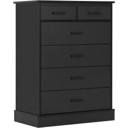 Dresser for Bedroom, 6 Drawers Dresser Wood Storage Tower Clothes Organizer, Chest of 6 Drawers, Large Capacity Storage Cabinet