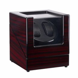 Wooden Lacquer Piano Glossy Black Carbon Fibre Double Watch Winder Box Quiet Motor Storage Display Case US PLUG Watch Shaker 249U