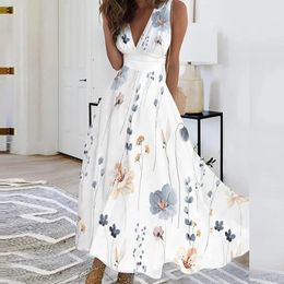 Plus Size Chiffon Sexy Floral Print Dress for Women Summer Elegant Bohemian Long Dresses Female Clothing Vestido Skirt 240527