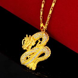 Blingbling Dragon Design Pendant Chain Paved Zirconia Yellow Gold Filleld Classic Mens Pendant Necklace Gift 262k