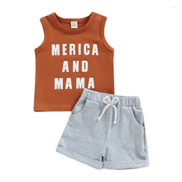 Clothing Sets Baby Boy Summer Outfits Letter Print Sleeveless Tank Tops And Stretch Casual Shorts Set