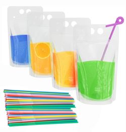 DHL 24h ship Water Bottles Plastic Drink Pouches Bags with Straws Reclosable Zipper NonToxic Disposable Drinking Container Party 3346190