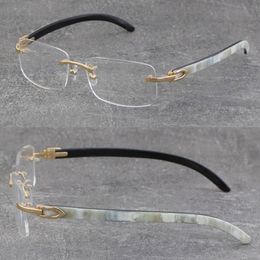 Quality White Inside Black Buffalo Horn Frame Man Woman Optical Original Wood Eyeglasses 18K Gold Frame glasses Rimless 8200757 Unisex 257W