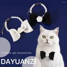 Dog Apparel High-quality Pet Collar Princess Style With Bow Tie Camellia Pendant Bead Necklace Elegant Cat Jewellery For Dogs
