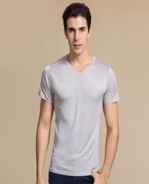 100 Pure Silk Knit NEW Men039s Short Sleeves VNeck Casual TShirt Tee Plain Size M L XL XXL100 Pure Silk Knitted Mens V neck9438650