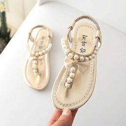 Sandals New Princess Summer Fashion Childrens Baby Girls Slide on Bow Rubber Pearl Shoes d240527