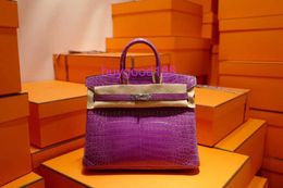 AA Biriddkkin Delicate Luxury Womens Social Designer Totes Bag Shoulder Bag High End Handmade Series High Gloss Two Point Crocodile Leather Bag Bk30 Lavender Purple