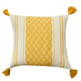 Pillow Cover Cotton Linen Throw Case Invisible Zipper 45x45cm Boho Style Sofa With Tassel Decorative
