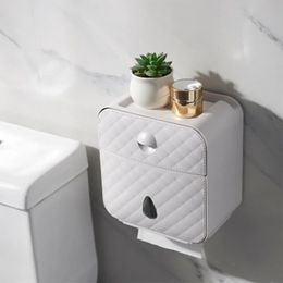 Toilet Paper Holder Waterproof Towel Wall Mounted Storage Box Bathroom Accessories Tray Roll Tube PunchFree DoubleLayer 240518
