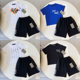 Designer kids sets baby boys girls T-shirts shorts Toddlers summer blue black white clothes childrens girls summer Clothing Sets 2-10 years k515#