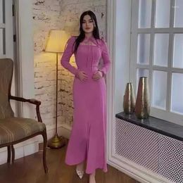 Casual Dresses Spring Lace-up Abaya Dubai Solid Muslim Dress For Women Elegant Arabic Temperament Abayas Islamic Long Sleeve Turkey Clothing
