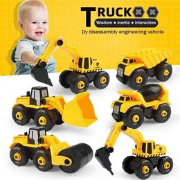 Diecast Model Cars Take Apart Truck Construction Vehicles 6 sets of excavator bulldozer tank DIY assembly toys with storage box S5452700