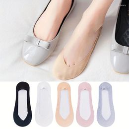 Women Socks 5 Pairs Of Boat Solid Color Summer Thin Shallow Invisible Non-slip Does Not Fall Off The Heel Ice Silk Is Versatile