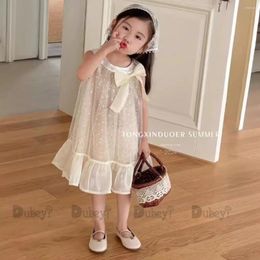 Girl Dresses Girls Summer Sequin Dress Halt Up Bows Butterfly Costume Cute Toddler Casual Gold Shiny Clothing Wear 1-6Y