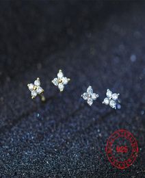 golden genuine S925 Sterling Silver Small stud earrings fashion made in China women cute zircon jewelry for girl factory whole8037324