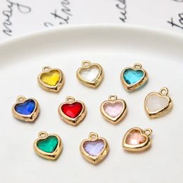 6pcs Diy Vintage 8mm Copper Edge Glass Crystal Heart Pendant Earring Eardrop Necklace Accessory Material Handmade Charms