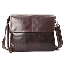 Sıcak satış moda vintage orijinal deri omuz çantası yüksek kaliteli kahverengi gündelik omuz çantası erkekler için büyük kapasiteli iş evrak çantaları 318r