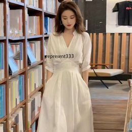 partydress French white shirt elegant socialite style 2024 new women's clothing, unique summer long dress, spring and autumn clothing