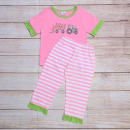 Clothing Sets Happy Easter 1-8T Baby Girl Clothes Suits With Cute Cartoon And Car Embroidery Pink Short Sleeve Casual Plaid Pants