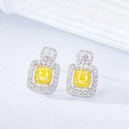 Exquisite Shiny White Gold Square Sugar Yellow Diamond 0.62Ct+White Diamonds 0.89Ct Earrings