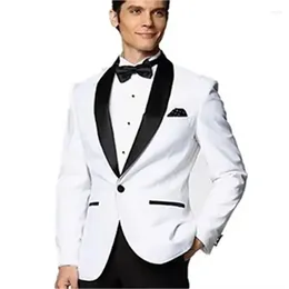 Men's Suits White Jacket Black Shawl Lapel One Button Slim Fit Elegant Groom Outfits Blazer Piece