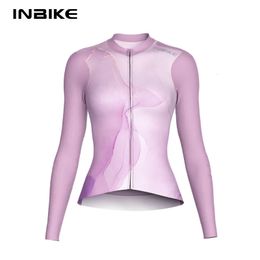 INBIKE Womens Cycling Bike Jersey Long Sleeve for Riding Mountain Road Shirts for Women Reflective Biking Clothing with Pockets 240520