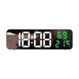 Bedroom Tabletop Electronic Mirror Alarm Clock LED Digital Display Watch Date Time Temp Humidity Display Wall Hanging Clock