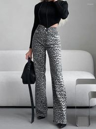 Women's Pants Autumn Leopard Printed Jeans High Waist Straight Leg Vintage Street Black Women Formal