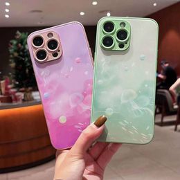 Jellyfish Fish Tempered Glass Soft Silicone Cases For Iphone 15 14 Pro Max Plus 13 12 11 Iphone15 Luxury Fashion Stylish Fine Hole Mobile Smart Cell Phone Back Cover