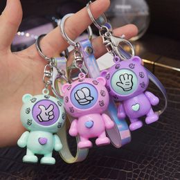Bear Design Keychains Mora Device Key Ring Chains Holder Rock Paper Scissors Finger Guessing Play Game Toys Animal Pendant Bag Charms P 163s