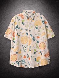 Men's Casual Shirts Oversized Loose Short Sleeve Shirt Men Orange Fruit Print Hiphop For Summer Beach Hawaiian Clothing