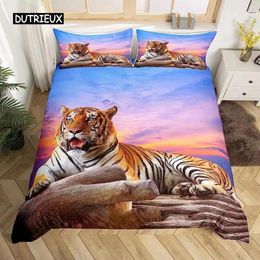 Bedding Sets Tiger Duvet Cover Wild Animal Set Theme Comforter Microfiber Sunset For Children Adults Room Decorations