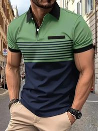 Men's Polos Polo Shirts Green Male With Collar Tee No Logo Mens T-shirt Striped Tops Clothing Clothes Xl Elastic
