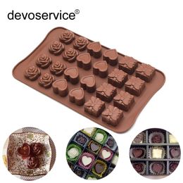 1Pcs Silicone Chocolat Mold Fondant Mold - 24 Holes Heart Flower Shape Silicone Soap - Random Color Cake Decorating 251Y