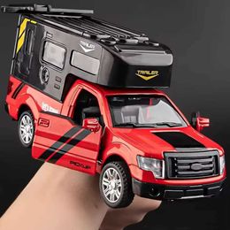 Diecast Model Cars Scale 1/32 F150 pickup truck RV alloy model car toy die cast sound and light pull rear 3 doors can be opened as a boys gift vehicle T240524