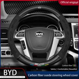 Steering Wheel Covers For BYD Suede Carbon Fibre Leather Cover Fit Song Qin Han EV Tang DM 2024 PLUS Pro MAX Yuan Car