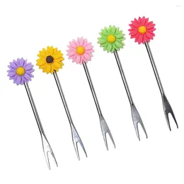 Dinnerware Sets 5pcs Creative Daisy Fork Delicate Tableware Coffee Fruit Dessert Cake Picks Wedding Gift For Home Party Random Colour