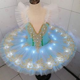 Led Ballet Tutu Professional Ballerina Child Kids Swan Lake Dance Costumes Adult Girls Light Pancake Toddler Dress Stage Wear 216J