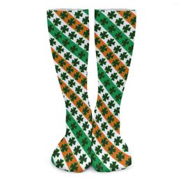 Women Socks St Patricks Day Autumn Shamrock And Stripes Stockings Funny Men Medium Soft Custom Climbing Non Skid