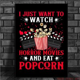 Horror Movies and Popcorn Canvas Painting Movie Night Party Logo Movie Theatre Thing Poster Wall Art Picture Cinema Home Decor