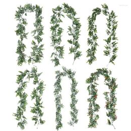 Decorative Flowers Vines Rattan Hanging Floral Garland Christmas Decorations For Home Xmas Fireplace Door Decor Household Accessories